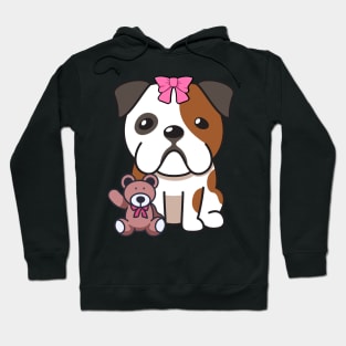 Cute bulldog holds a teddy bear Hoodie